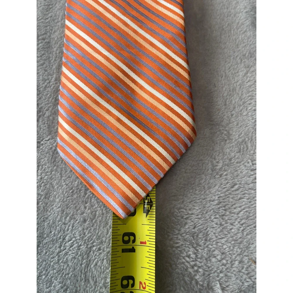 City of London Necktie Mens Orange Blue Striped 100%‎ Silk Business